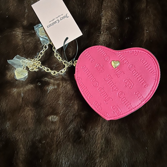 Juicy Couture hot pink wristlet coin purse Brand New wallet heart bling charms - Picture 8 of 10